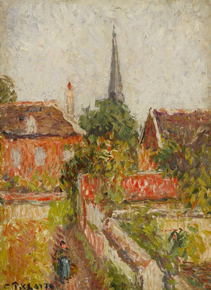 LA MAISON DE LA SOURDE ET LE CLOCHER D'ERAGNY by Camille Pissarro