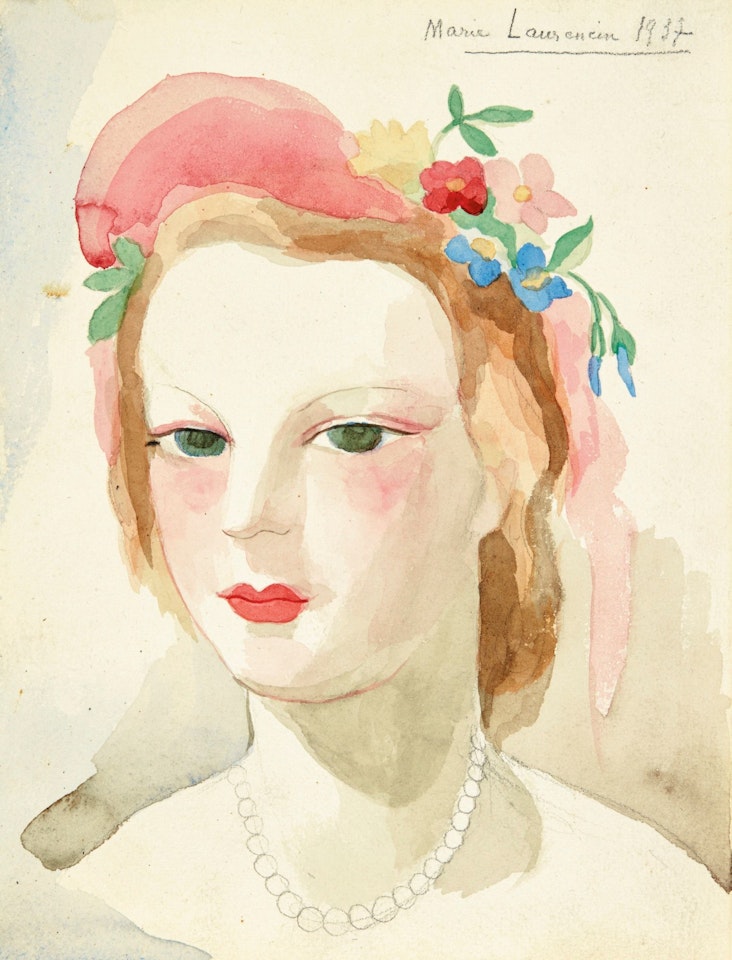 VISAGE ET FLEURS DANS LES CHEVEUX by Marie Laurencin