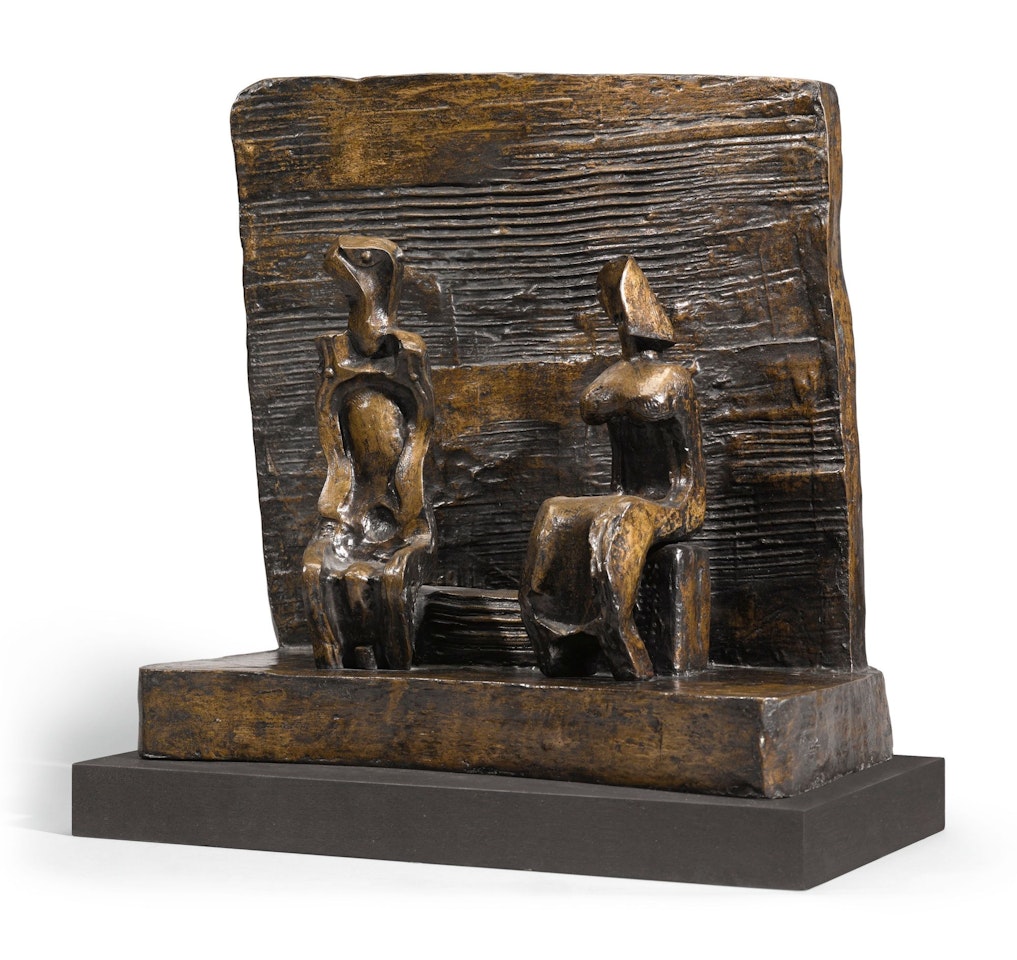 TWO SEATED FIGURES AGAINST WALL by Henry Moore