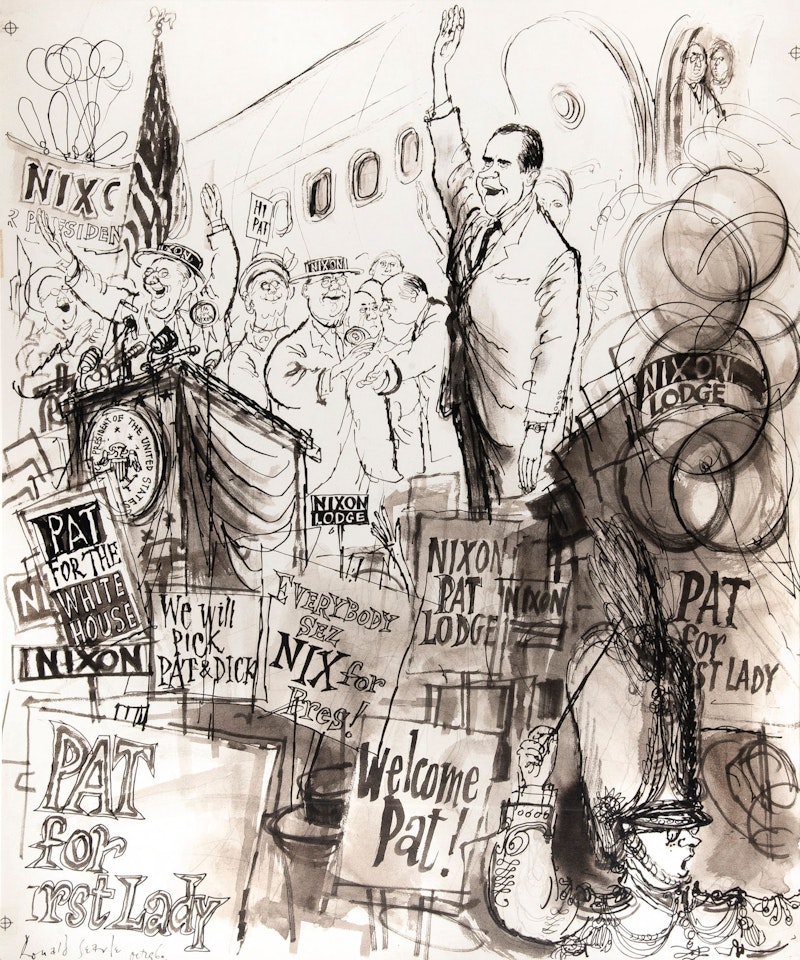 RICHARD NIXON AT AIRPORT RALLY by Ronald Searle