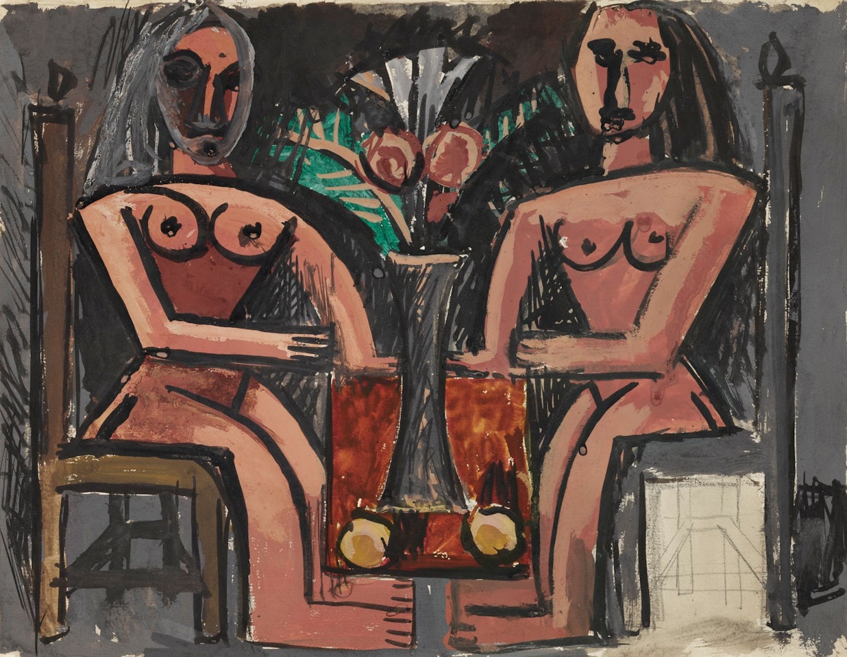 DEUX FEMMES ASSISES ( RECTO ) ÉTUDE POUR ' L'OFFRANDE' ( VERSO ) by Pablo Picasso