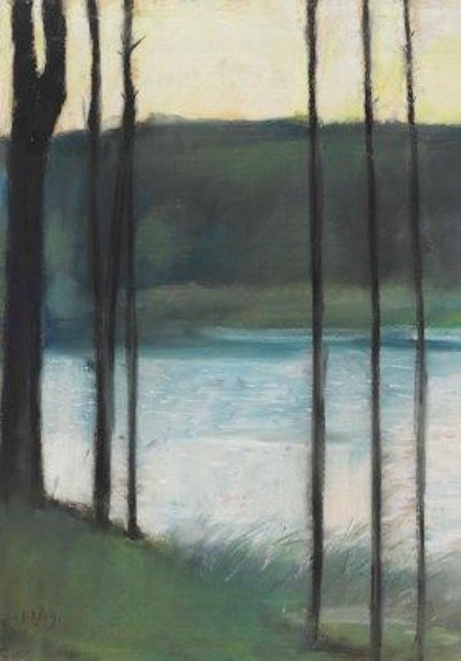 Abendstimmung an einem See im Grunewald by Lesser Ury