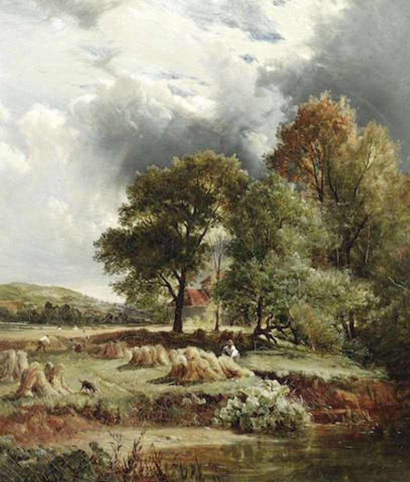 Harvest under an approaching storm by Sidney Richard Percy