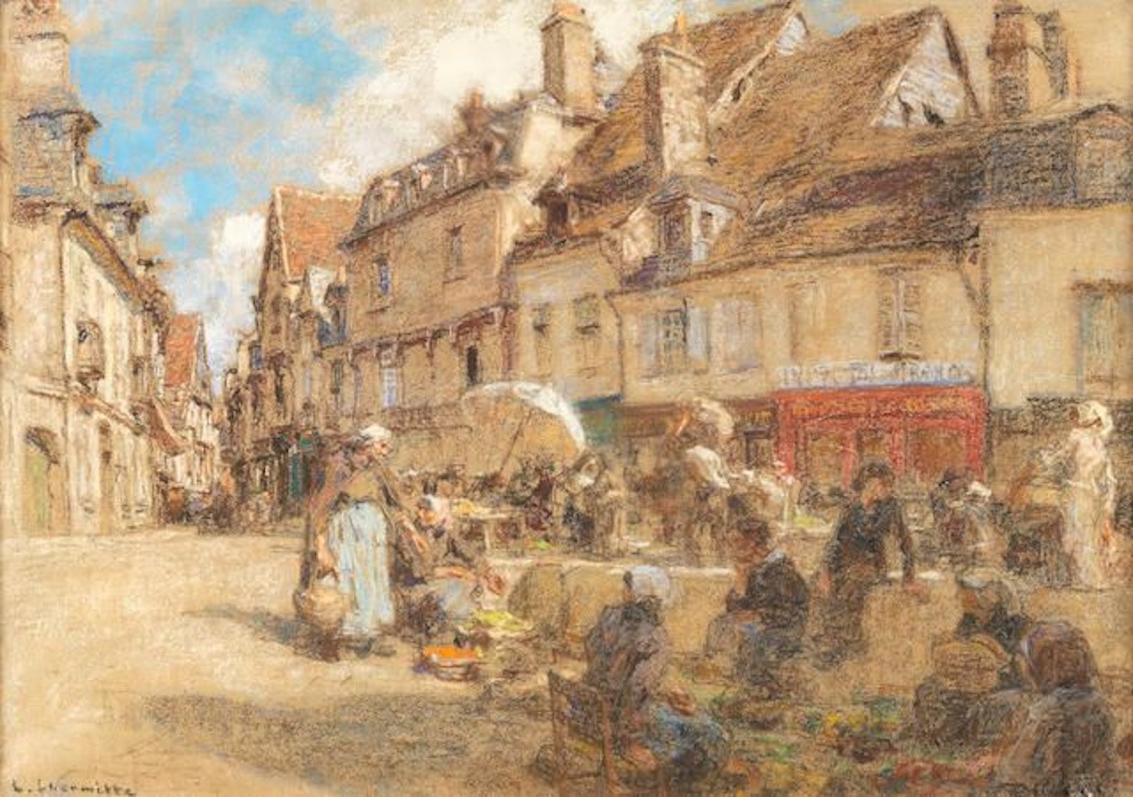 Le marché dans le vieux Bourges by Léon Augustin Lhermitte