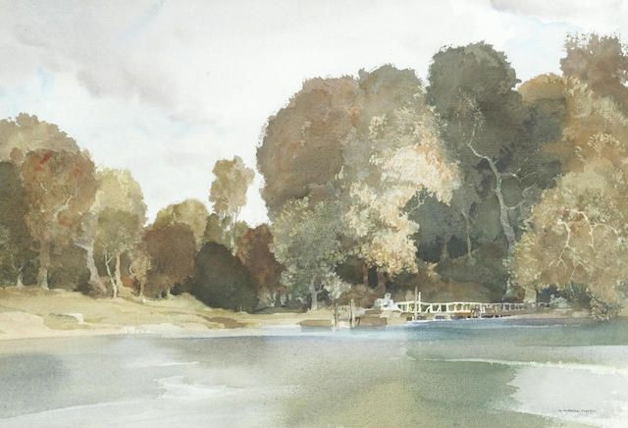 The sphinx guarded bridge, Studley Royal, Yorkshire by William Russell Flint