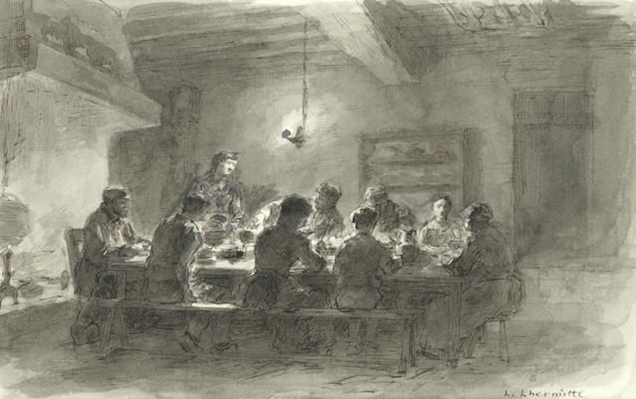 Intérieur de la ferme du ru Chailly by Léon Augustin Lhermitte