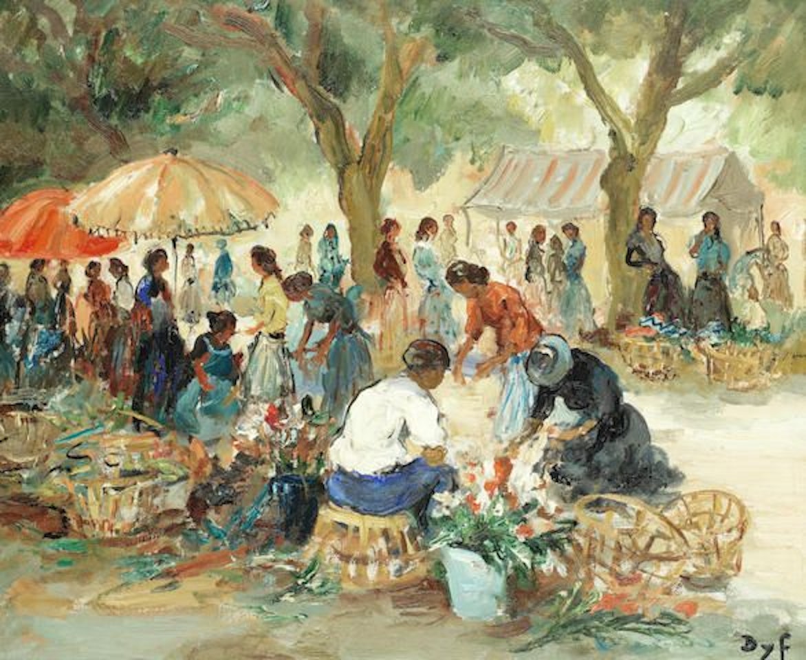 Le marché aux fleurs sur les Lices à Arles by Marcel Dyf