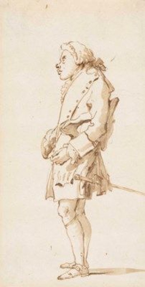 Caricature d’un cavalier vu de profil tenant un chapeau tricorne by Giovanni Battista Tiepolo