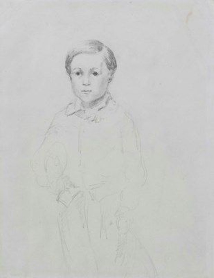 Portrait de jeune garçon debout (recto); Esquisse d'un paysage rocheux planté de roseaux (verso) by Camille Pissarro