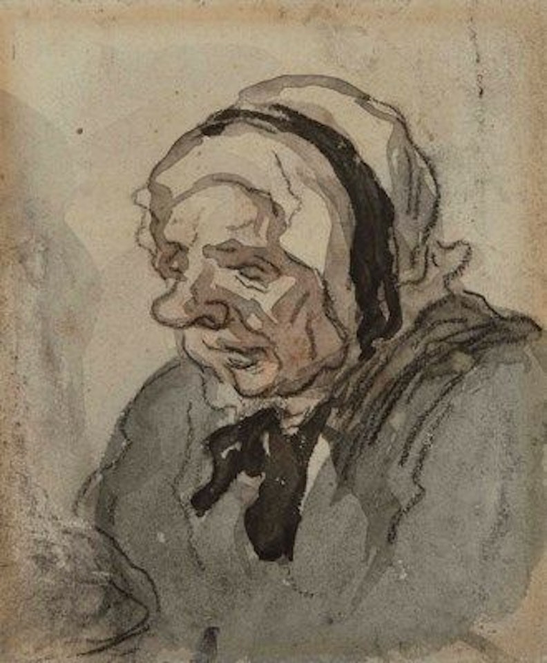 Tête de vieille femme portant une coiffe by Honoré Daumier