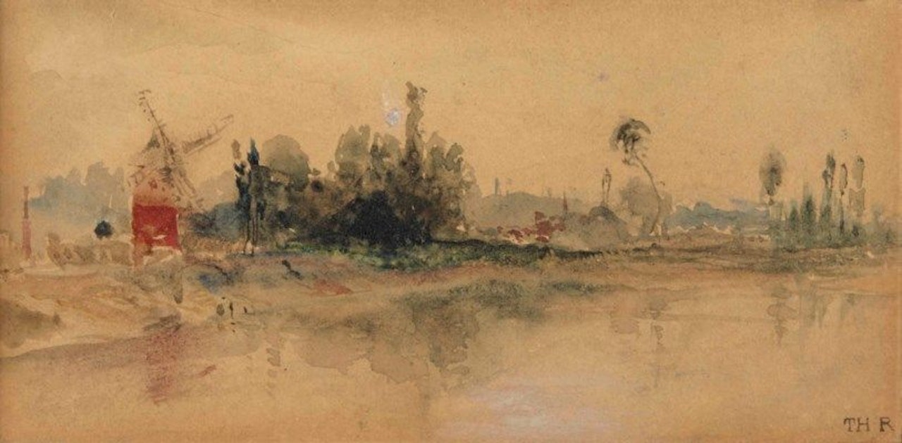 Moulin au bord d'un rivage by Théodore Rousseau