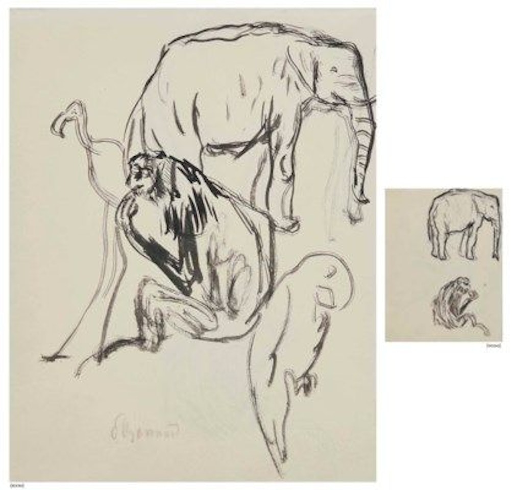 Un éléphant et un singe (recto); Étude d'animaux dont un éléphant, un singe et un perroquet (verso) by Pierre Bonnard