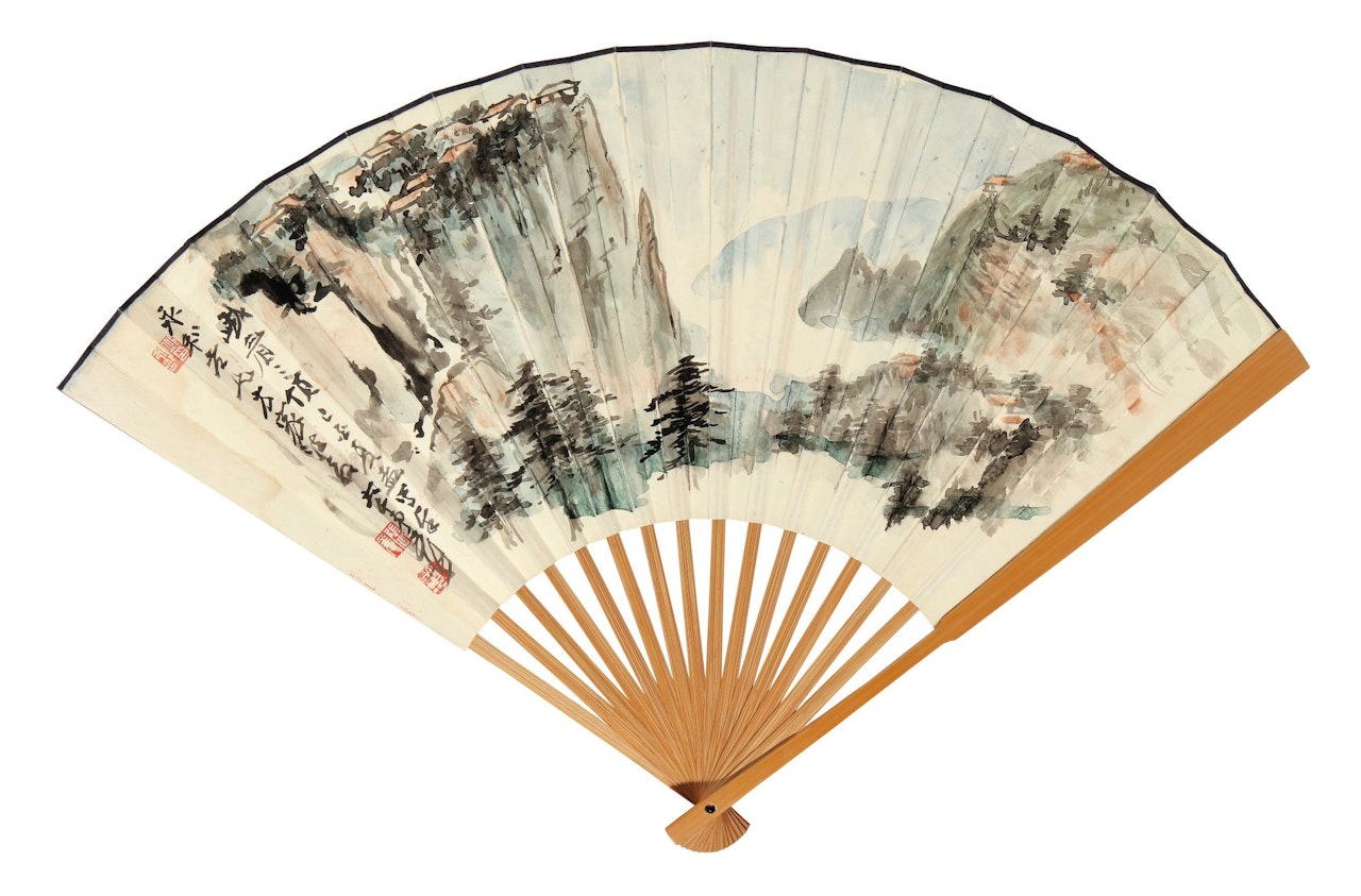 MT. EMEI AND POEM IN RUNNING SCRIPT by Zhang Daqian