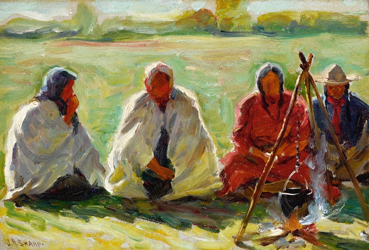 WAITING FOR THE POT TO BOIL by Joseph Henry Sharp