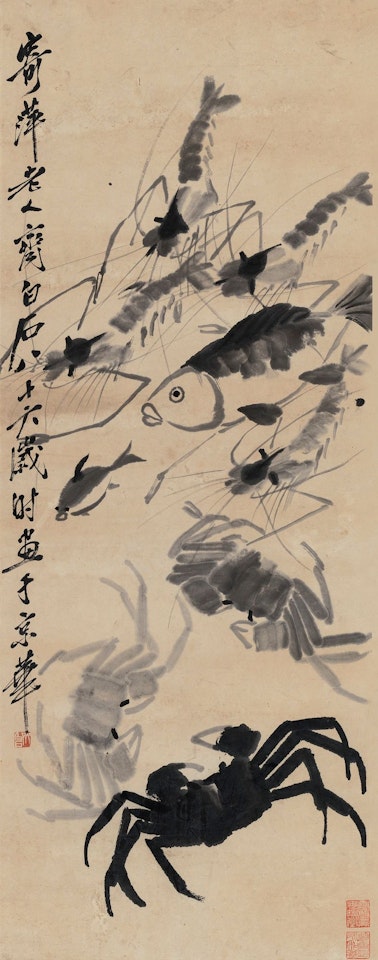 FOUR SHRIMPS, TWO FISH AND THREE CRABS by Qi Baishi