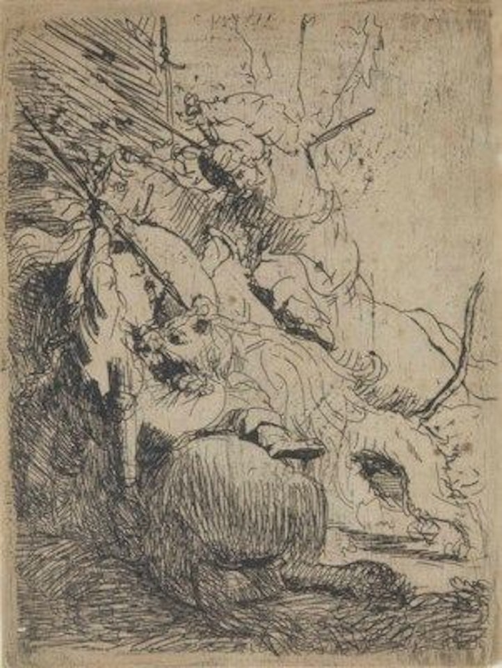 The Small Lion Hunt (with one Lion) by Attributed to Rembrandt Harmensz van Rijn