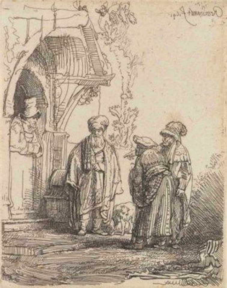 Three Oriental Figures (Jacob and Laban?) by Attributed to Rembrandt Harmensz van Rijn
