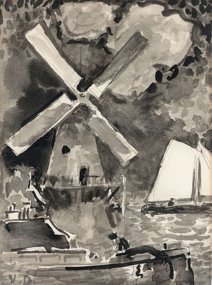 Mill and sailboat by Kees van Dongen