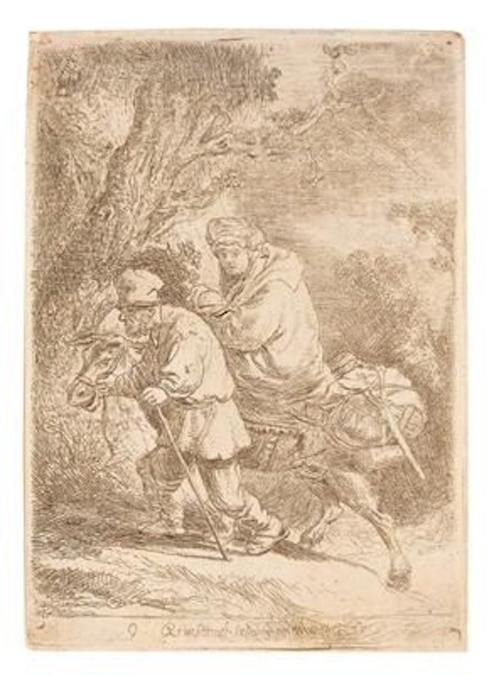 The Flight into Egypt - small plate by Attributed to Rembrandt Harmensz van Rijn