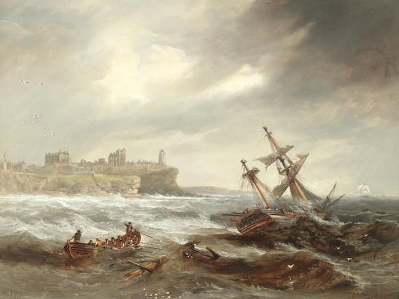 Shipping off Tynemouth; A ship in distress off Tynemouth by John Wilson Carmichael