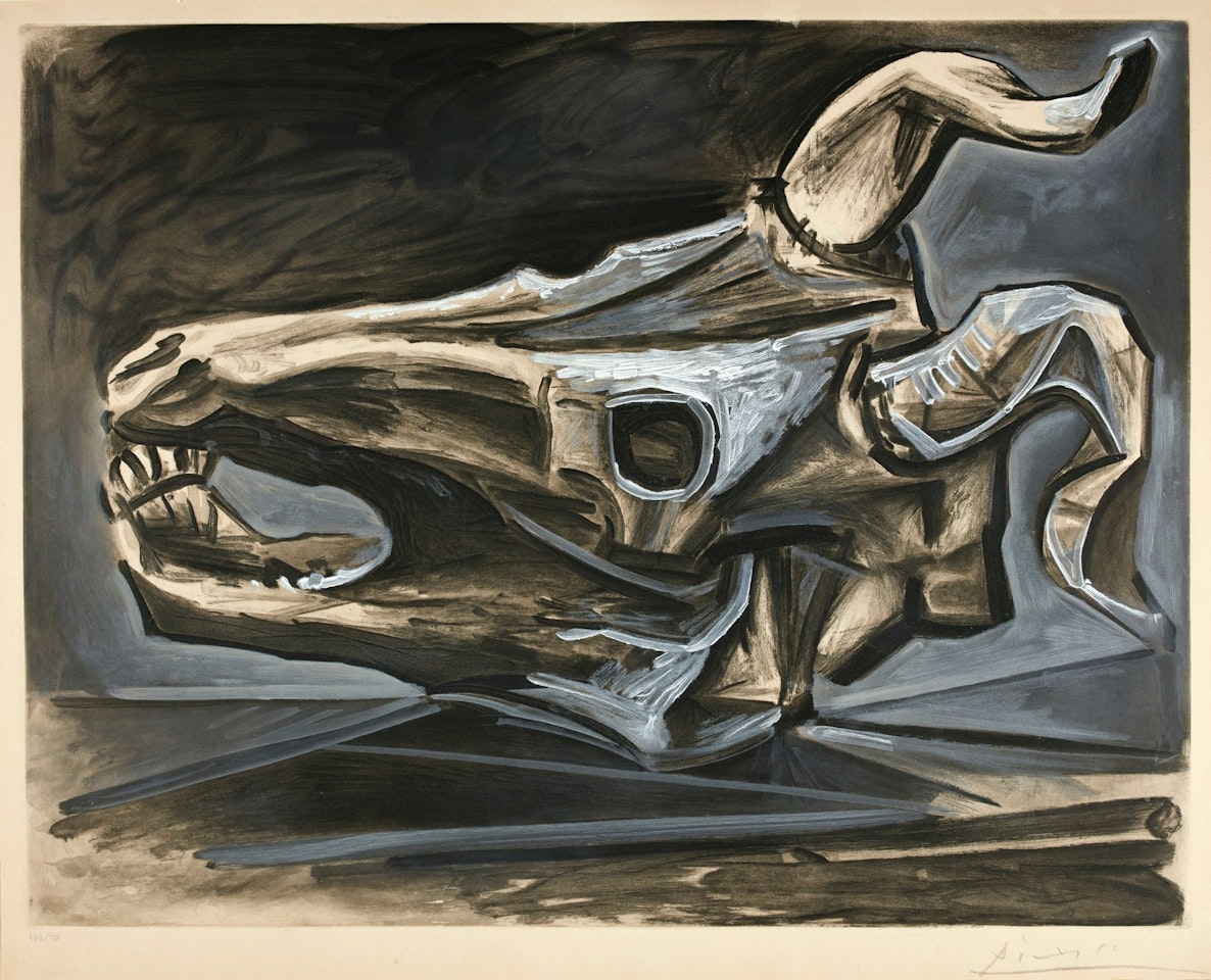 CRÂNE DE CHÈVRE SUR LA TABLE (B. 696; BA. 903) by Pablo Picasso