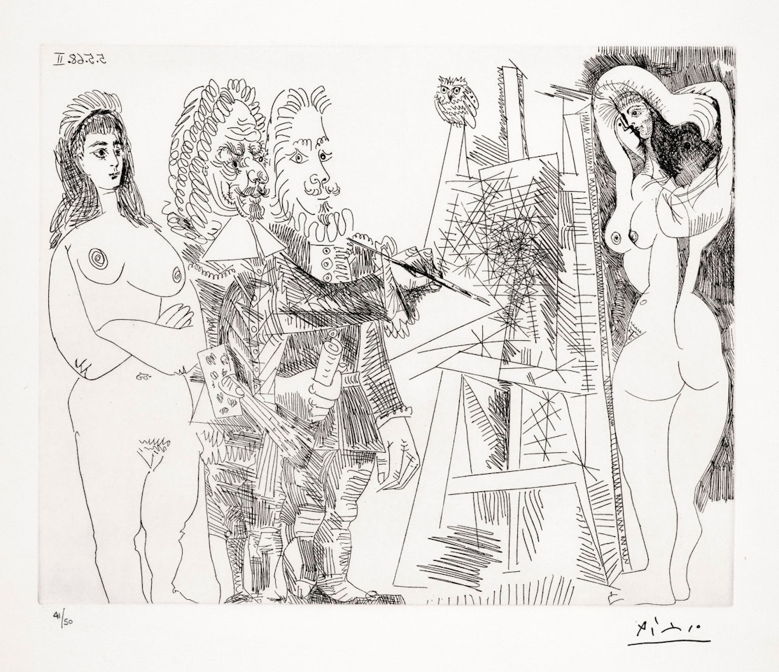 L’ATELIER, AVEC UN HIBOU ET UN ENVOYÉ OFFICIEL (B. 1545; BA. 1561) by Pablo Picasso