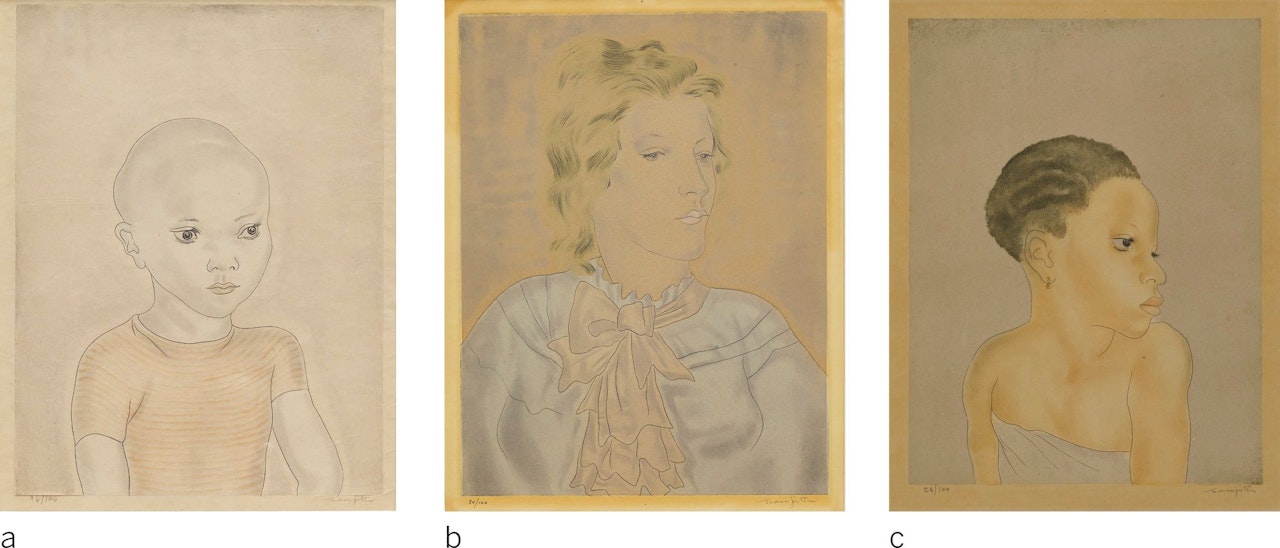 A. JEUNE GARÇON; B. LE PETIT GARÇON; C. FEMME À LA CRAVATE ROSE by Leonard Tsuguharu Foujita