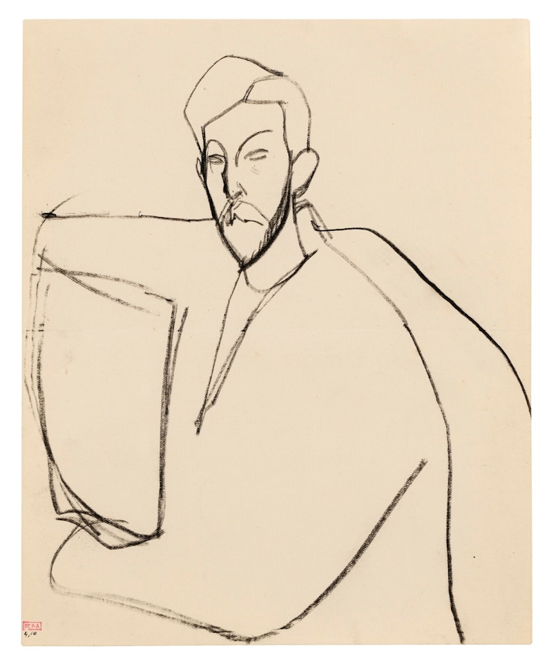 PAUL ALEXANDRE ASSIS DE TROIS QUARTS VERS LA GAUCHE, VU JUSQU'À MI-CORPS, BRAS EN ROND by Amedeo Modigliani