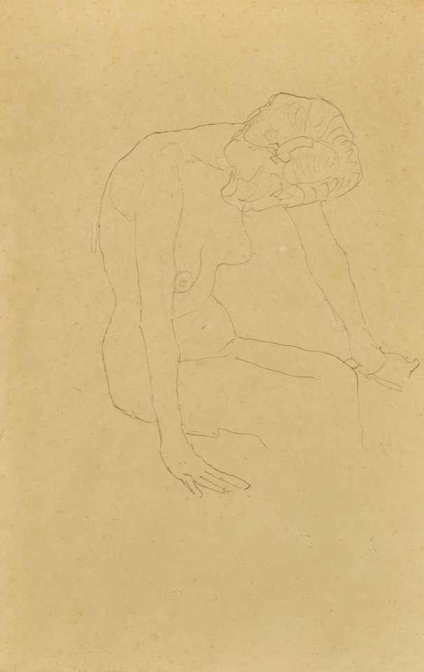 VORGEBEUGT SITZENDER WEIBLICHER AKT, STUDIE IM ZUSAMMENHANG MIT "TOD UNE LEBEN" by Gustav Klimt