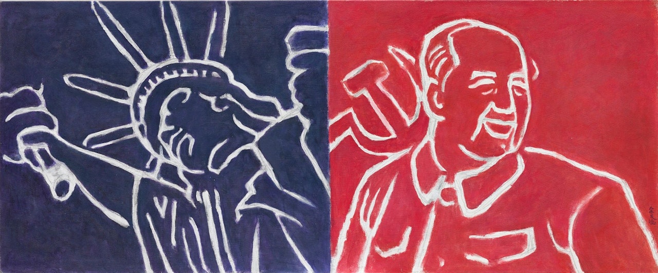 CHAIRMAN MAO AND STATUE OF LIBERTY by Yu Youhan