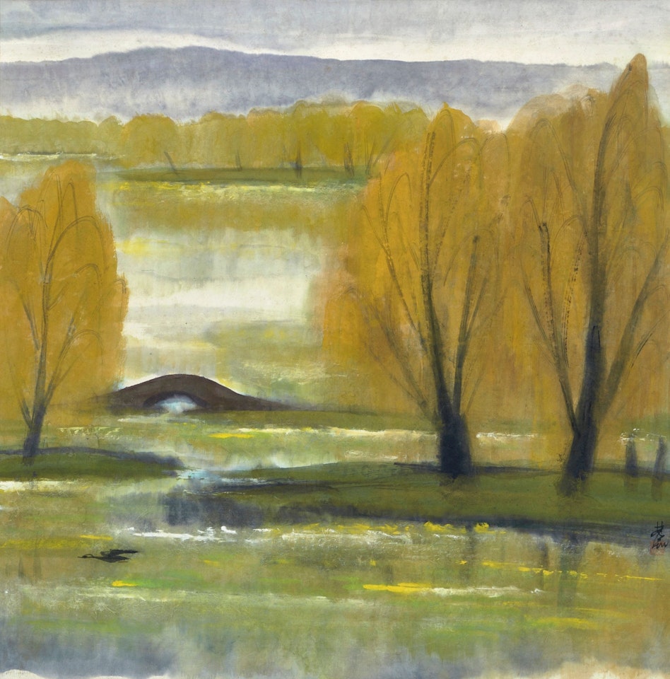 WILD GOOSE OVER AUTUMN POND by Lin Fengmian