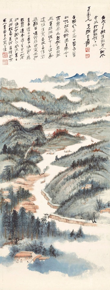 AUTUMN MOUNTAINS ALONG RIVER by Zhang Daqian