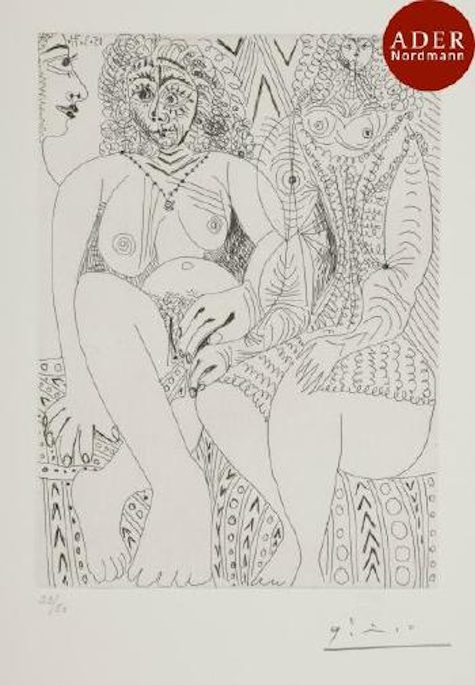 Trois filles, dont une en chemise tricotée ,
1971
,
Printed
1978 by Pablo Picasso