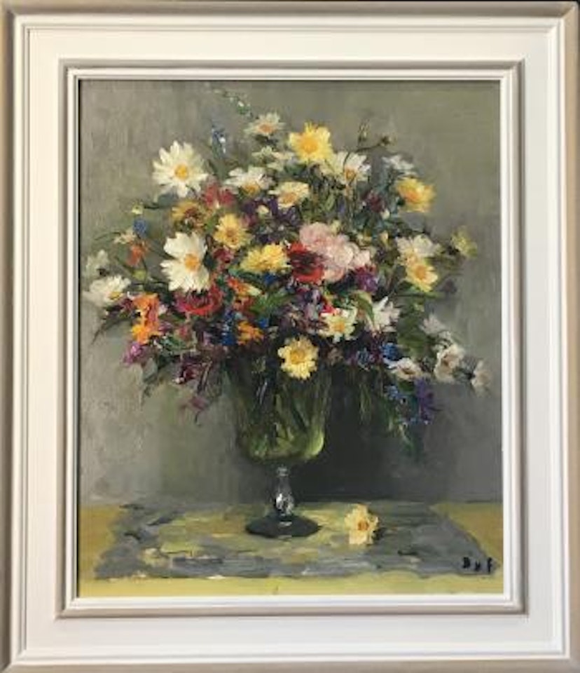 Wild flowers in a glass vase , by Marcel Dyf