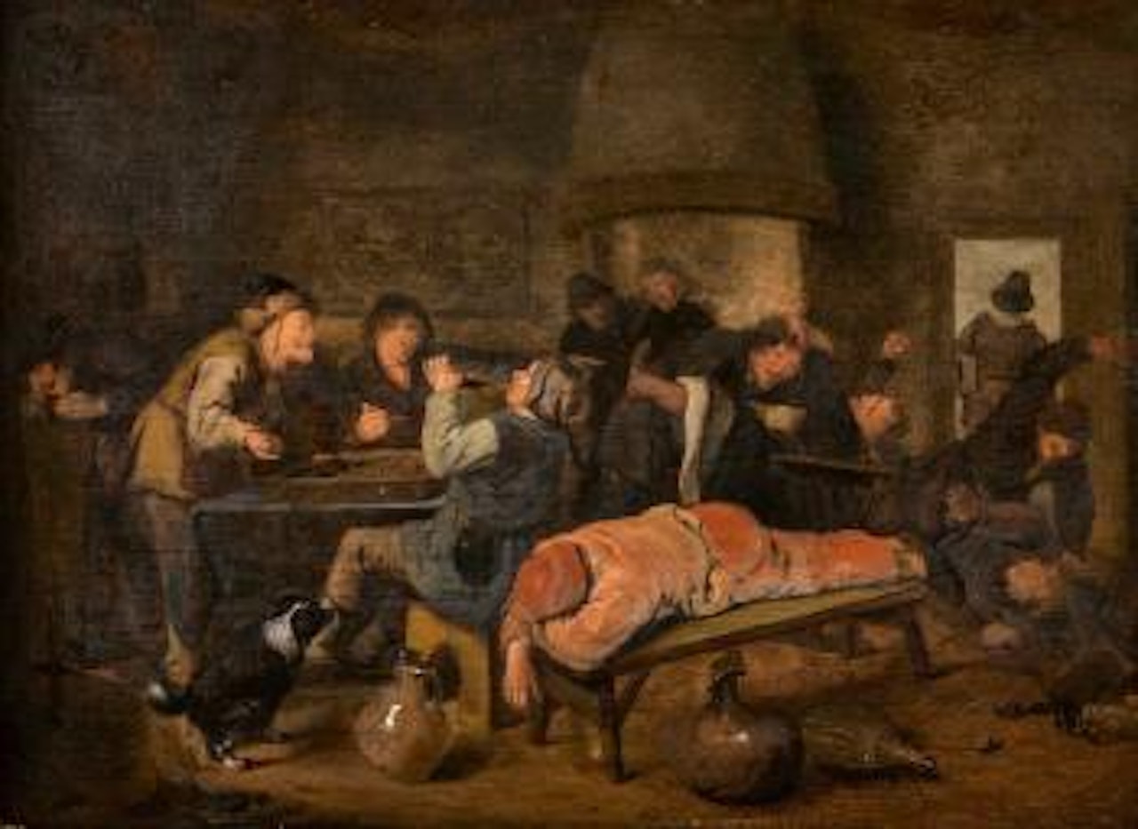 Wirtshausstube mit Spielenden und Raufenden Bauern , by Jan Miense Molenaer