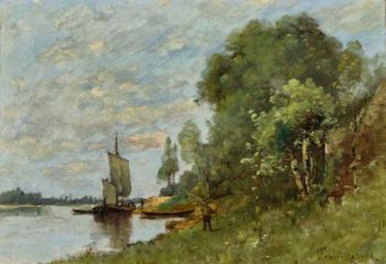 Bord De Rivière Avec Un Bateau à Voiles , by Paul Désiré Trouillebert