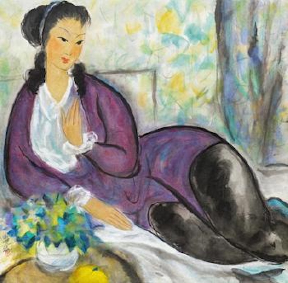 Lady in purple , by Lin Fengmian