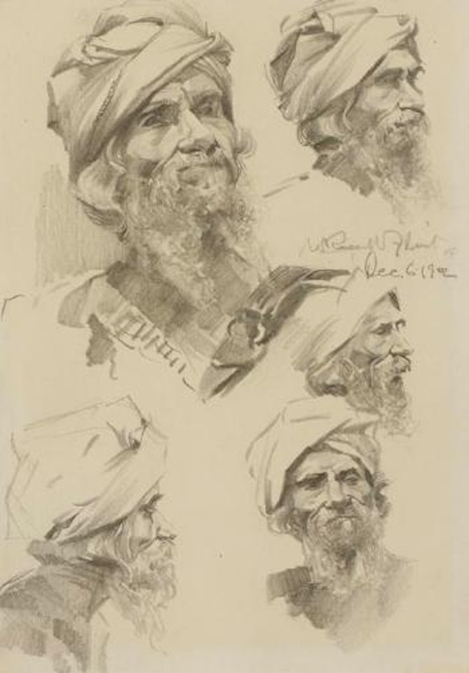 Model at Heatherleys, Tribesman (five heads) ,
1902 by William Russell Flint