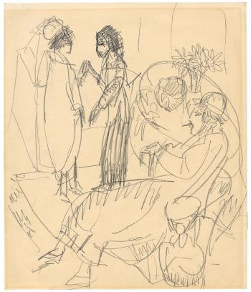 Besuchsszene Im Atelier ,
Circa
1912 by Ernst Ludwig Kirchner