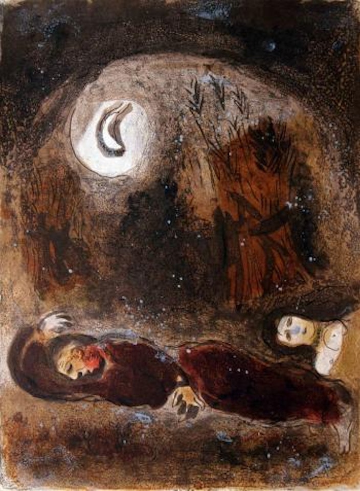 Ruth at the Feet of Boaz ,
1956 by Marc Chagall