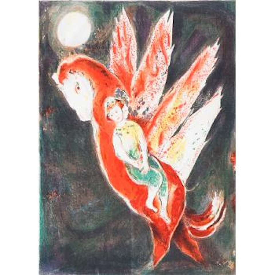 Then the old woman mounted the Ifrit's back, pl. 7 from Four Tales from the Arabian Nights ,
1948 by Marc Chagall