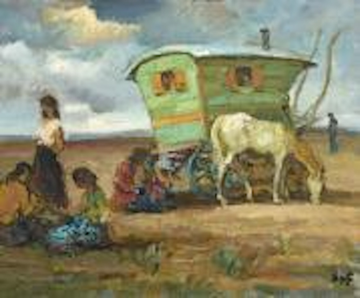 Gitanes devant une roulotte , by Marcel Dyf