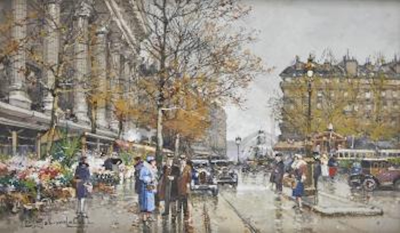 Marché aux fleurs à la Madeleine ,
Circa
1932 by Eugene Galien-Laloue