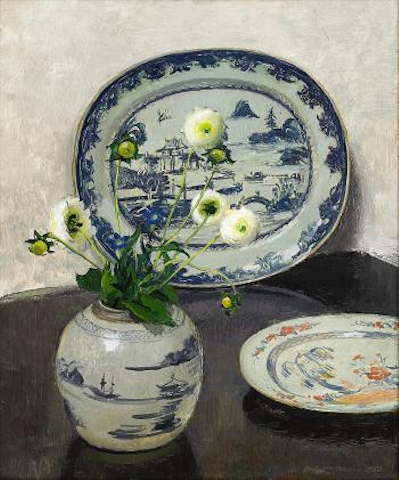 Stilleben med ranunklar och orientalisk keramik ,
1950 by Olle Hjortzberg