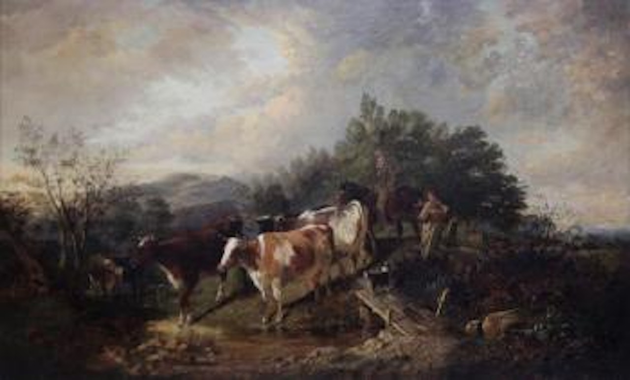 Drovers with Cattle and Dog in Landscape , by Thomas Sidney Cooper
