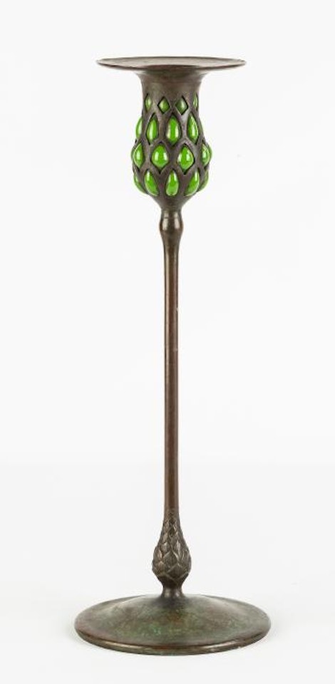 Candlestick with blown glass , by Tiffany Studios