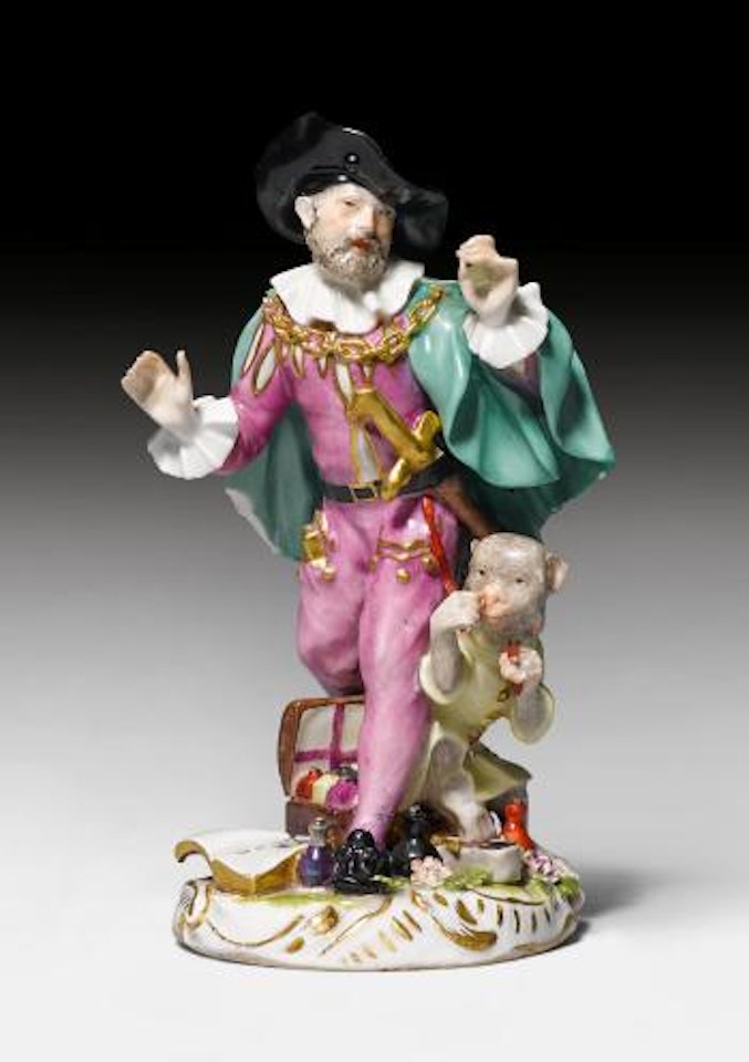 Figure of a quack Marchand D'orvieta with a monkey ,
1750 by Johann Joachim Kändler