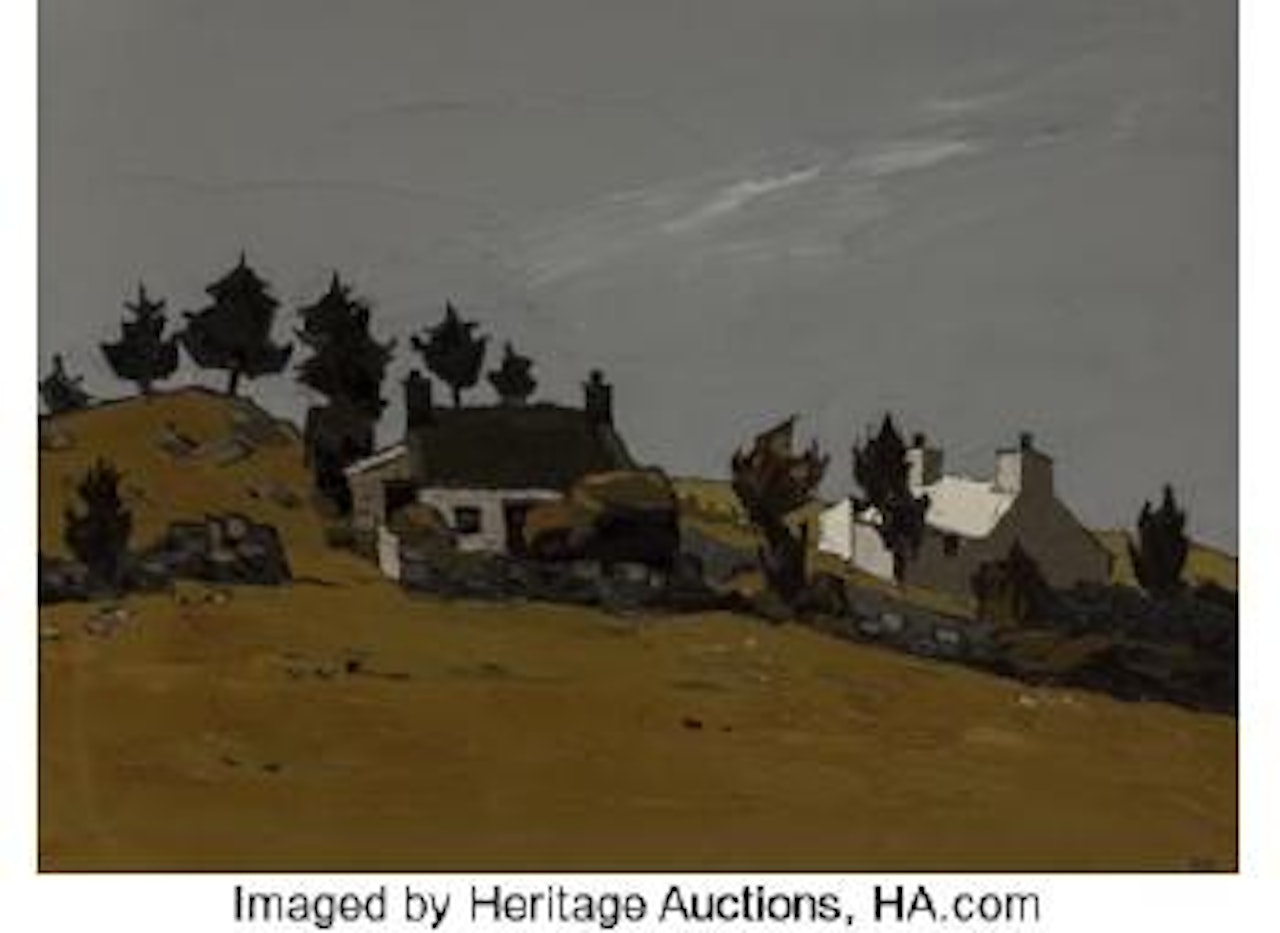 Welsh Farm Buildings Under a Grey Sky , by Kyffin Williams