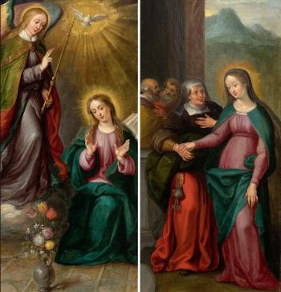 Two altar panels with the Annunciation and the Visitation ,
Circa
1615
-
1620 by Frans Francken II