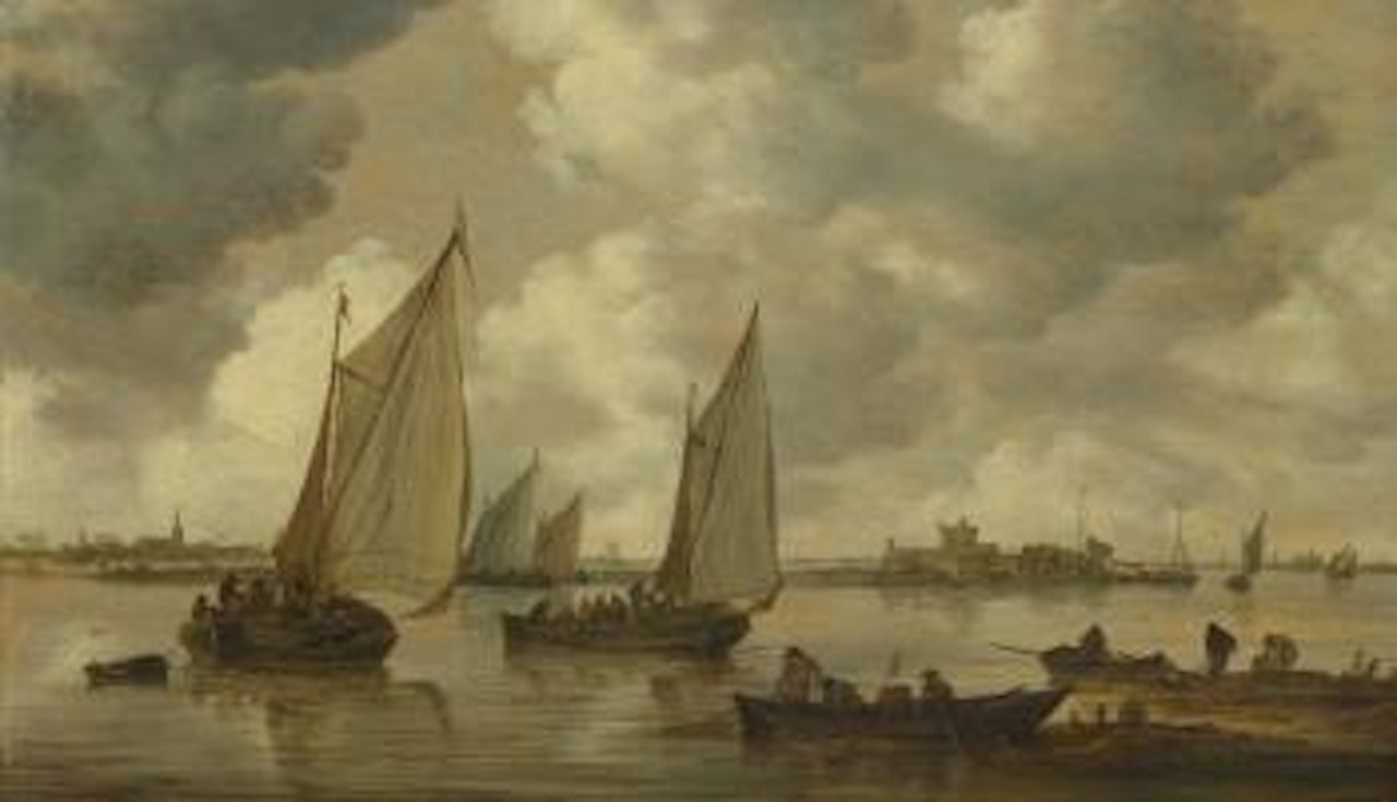 Ships in Dordrecht harbour with the ruins of Huis te Merwede in the background ,
1646 by Jan van Goyen